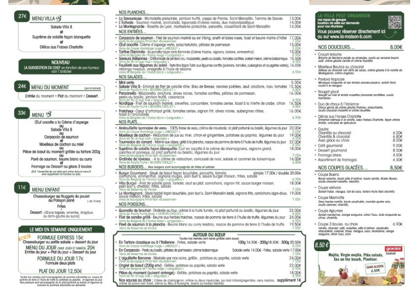 Menu  villa b